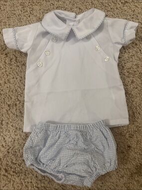 Little English Classic Baby Two-Piece Set in Light Blue and White
